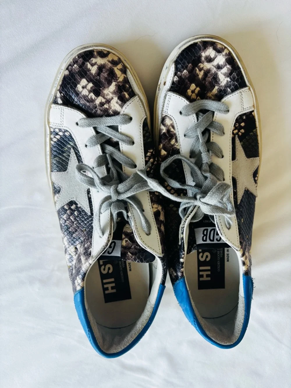 Golden Goose Women's Snake-Print Superstar Sneakers in White, Gray, Black - Picture 9 of 13